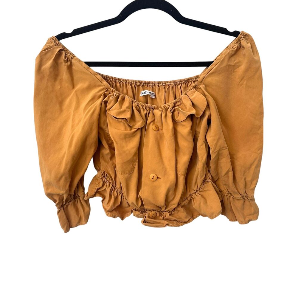 REFORMATION Off Shoulder Cropped‎ Ruffled Blouse Small
